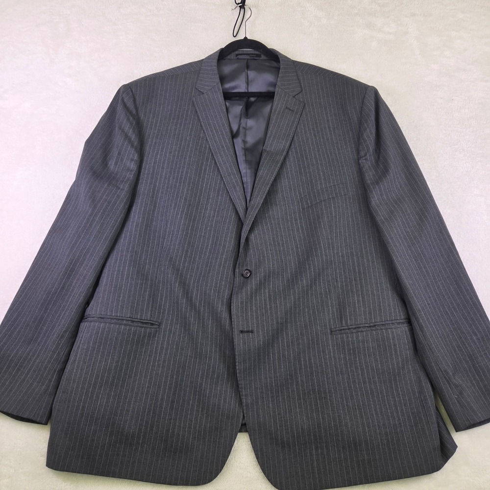 Lauren Ralph Lauren Mens 60L Slim Fit Wool Pinstripe Blazer Jacket Charcoal Gray